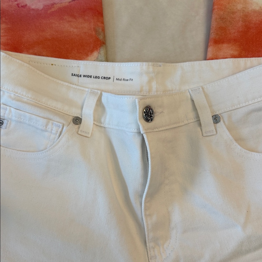 Ag Adriano Goldschmied Saige Mid-Rise Wide-Leg Jeans with Watercolor Wash, sz 28 - Picture 5 of 13
